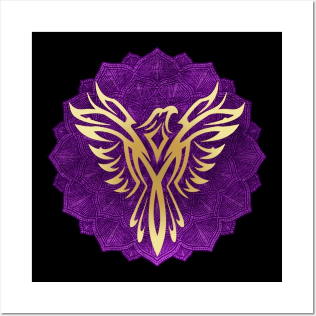 Gold Phoenix Purple Mandala Mythical Rising Bird Born Again Wall Art by twizzler3b